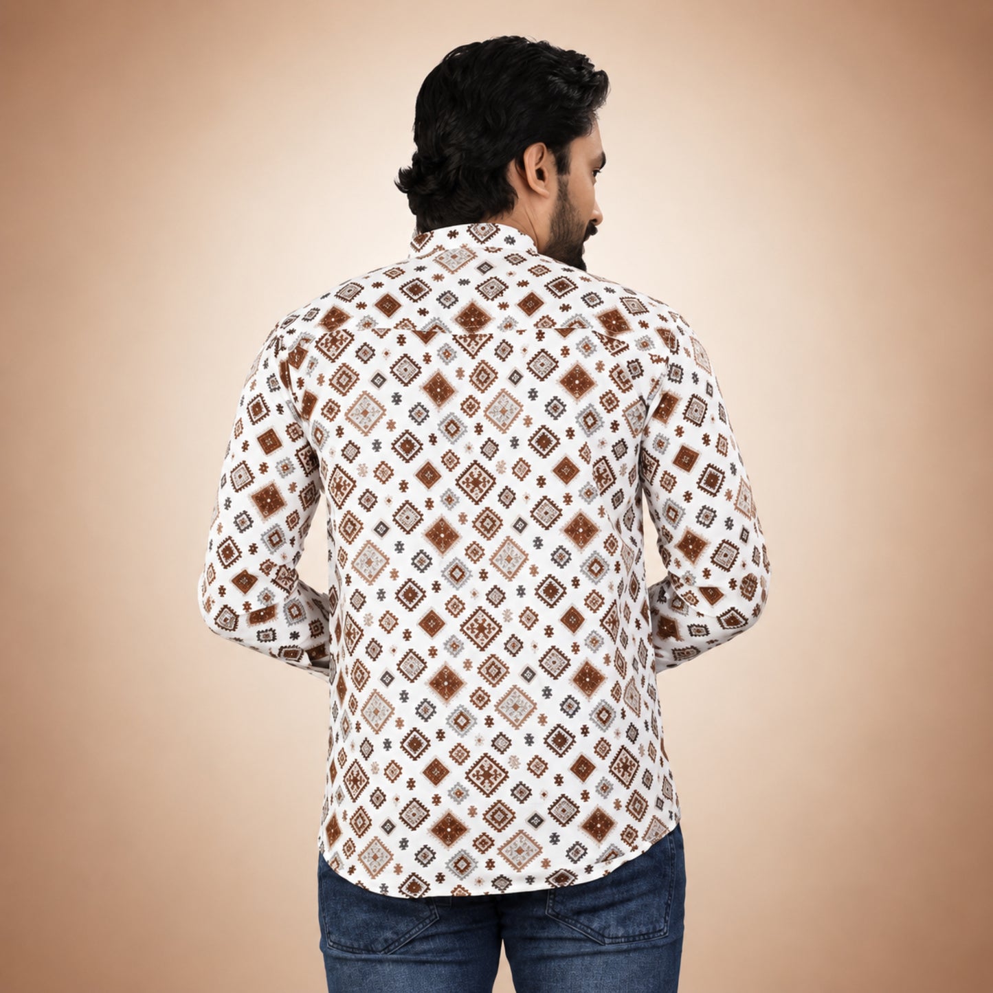 Classic White Ethnic Print Casual Shirt