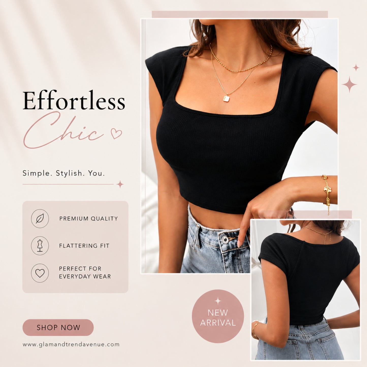Black Square Neck Tank Top