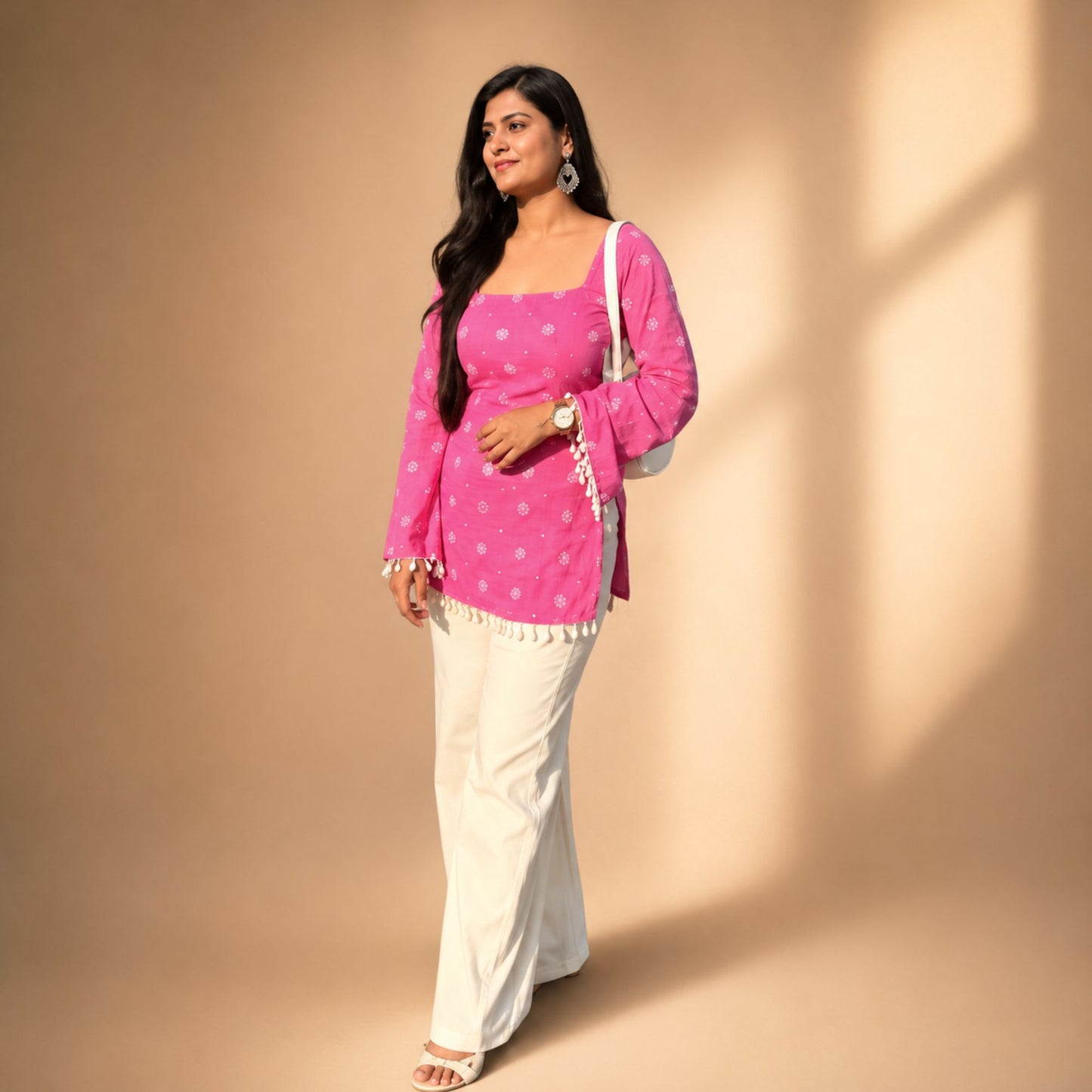 Women Stylish Square Neck Bell Sleeve Kurti