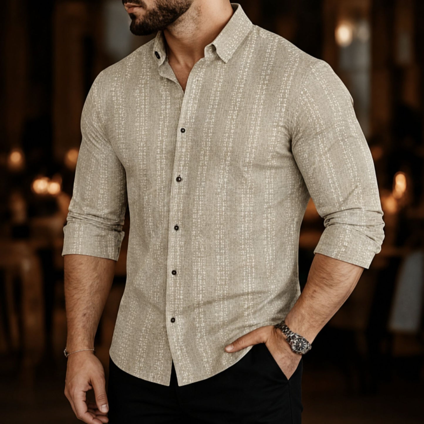 Beige Striped Casual Shirt