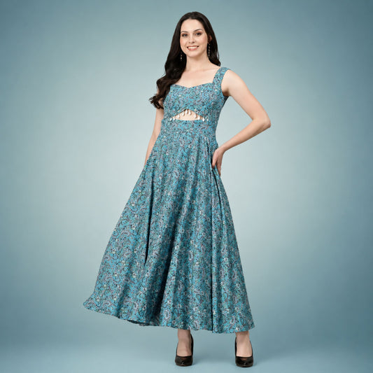 Azure Bloom Cut-Out Maxi Dress