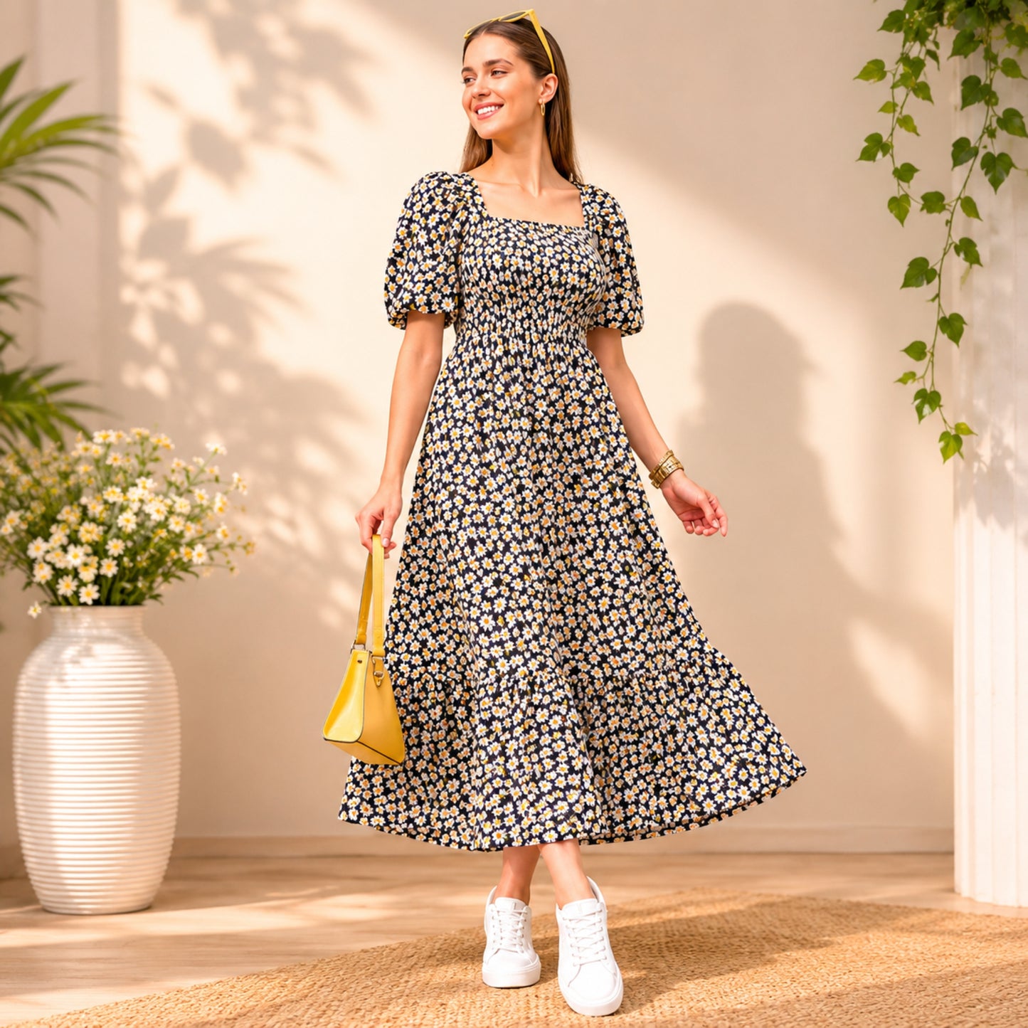Floral Meadow Puff Sleeve Dress