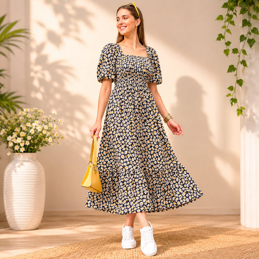 Floral Meadow Puff Sleeve Dress