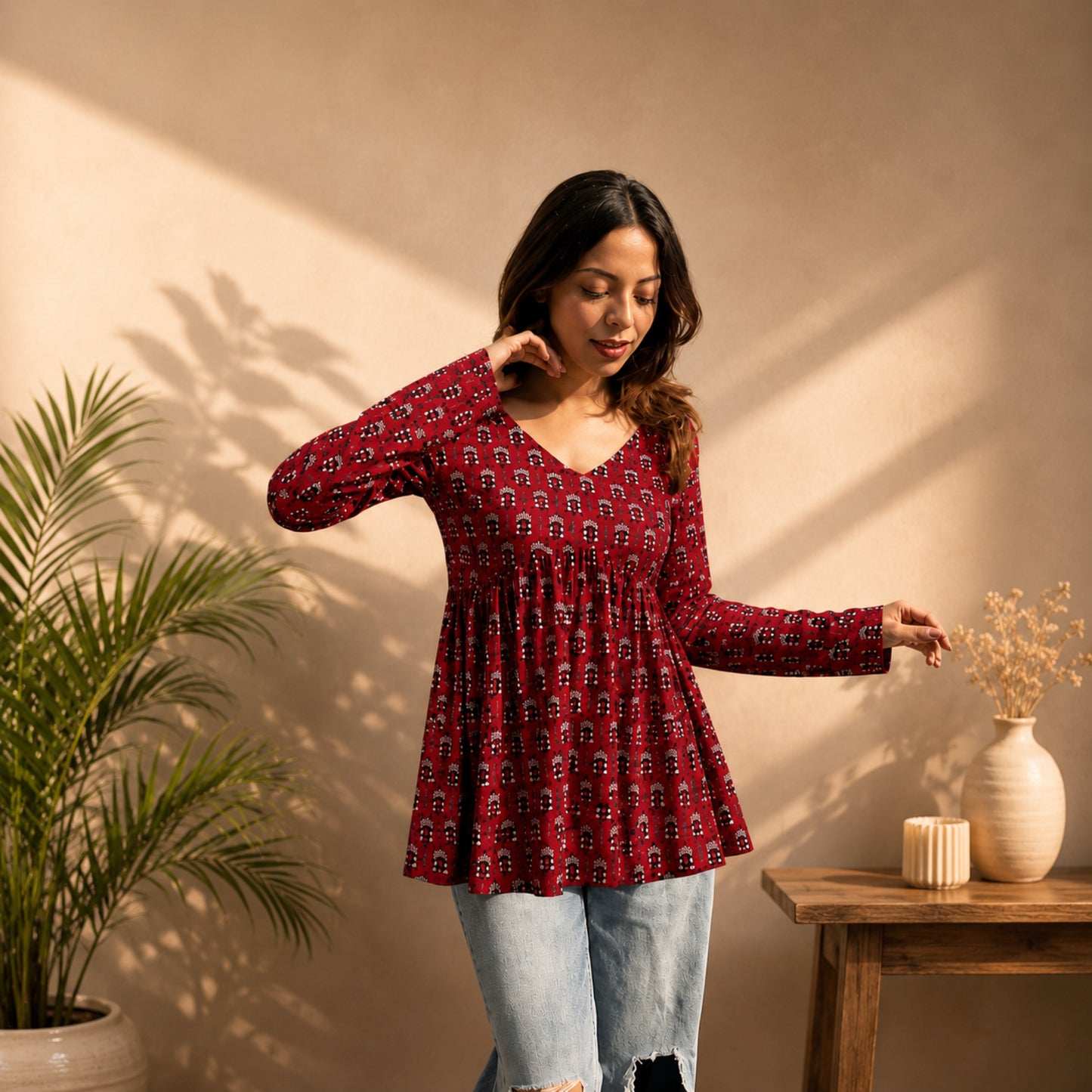 Stylish Maroon Printed Casual Top
