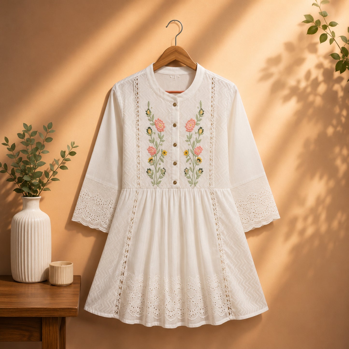 Premium White Embroidered Cotton Tunic Top