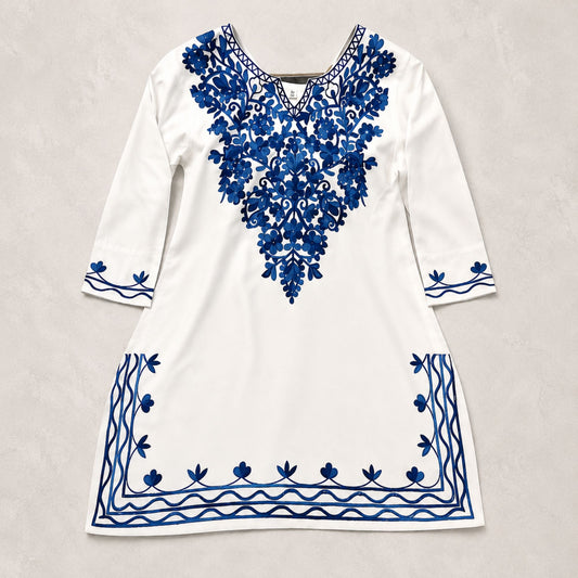 Premium White Embroidered Rayon Short Kurti for Women