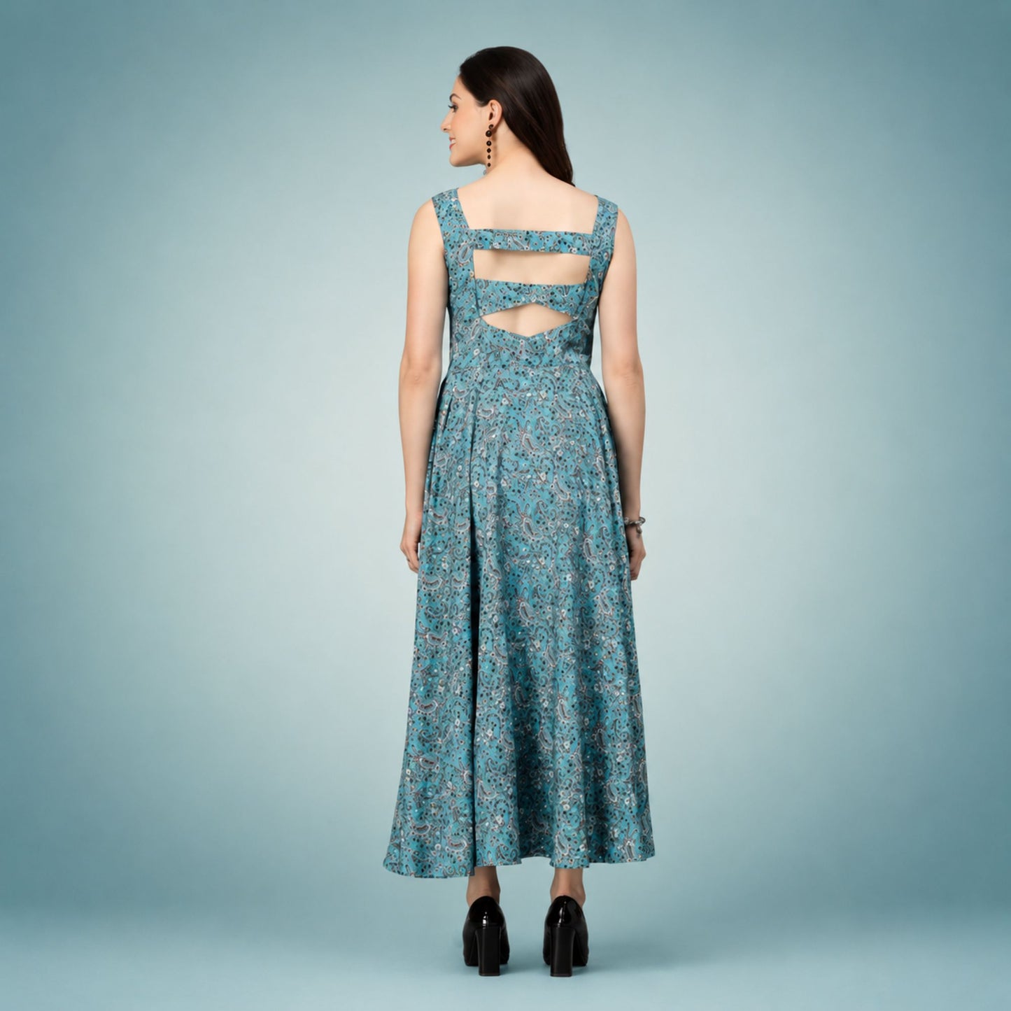 Azure Bloom Cut-Out Maxi Dress