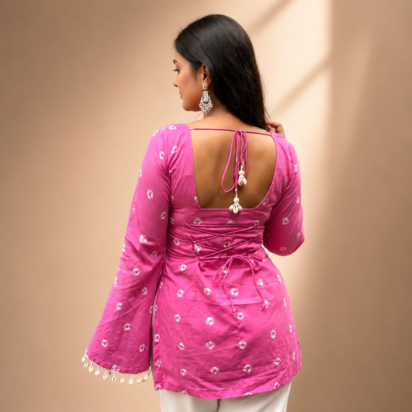 Women Stylish Square Neck Bell Sleeve Kurti