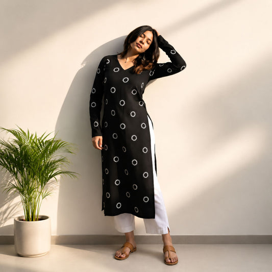 Black Rayon Straight Kurti