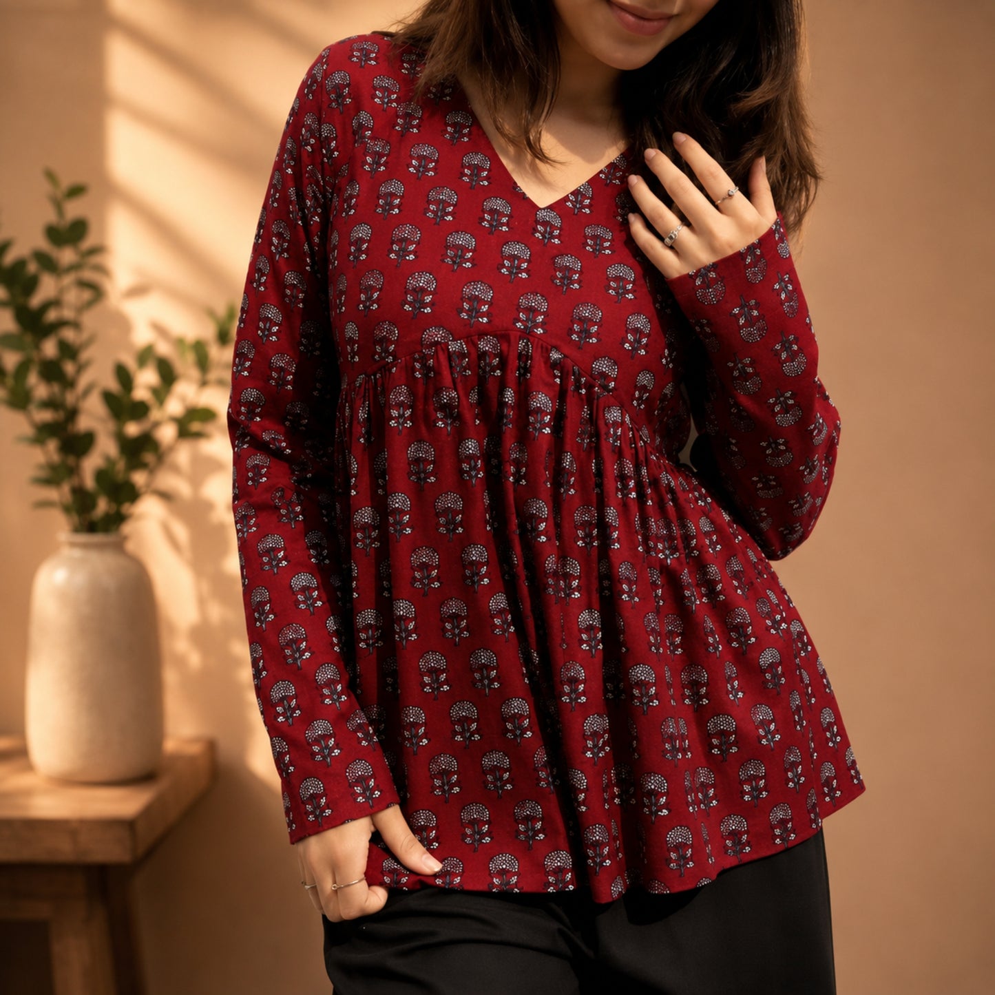 Stylish Maroon Printed Casual Top