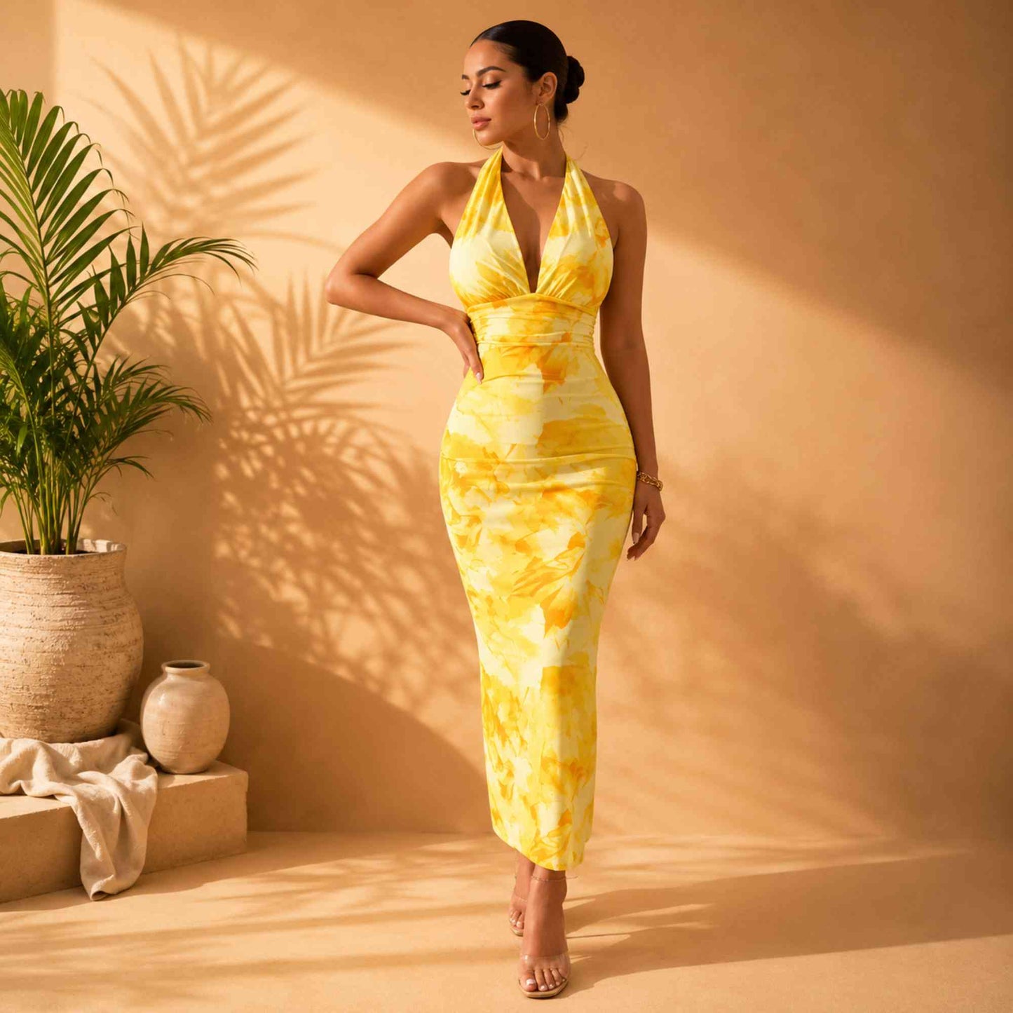Golden Glow Floral Maxi Dress