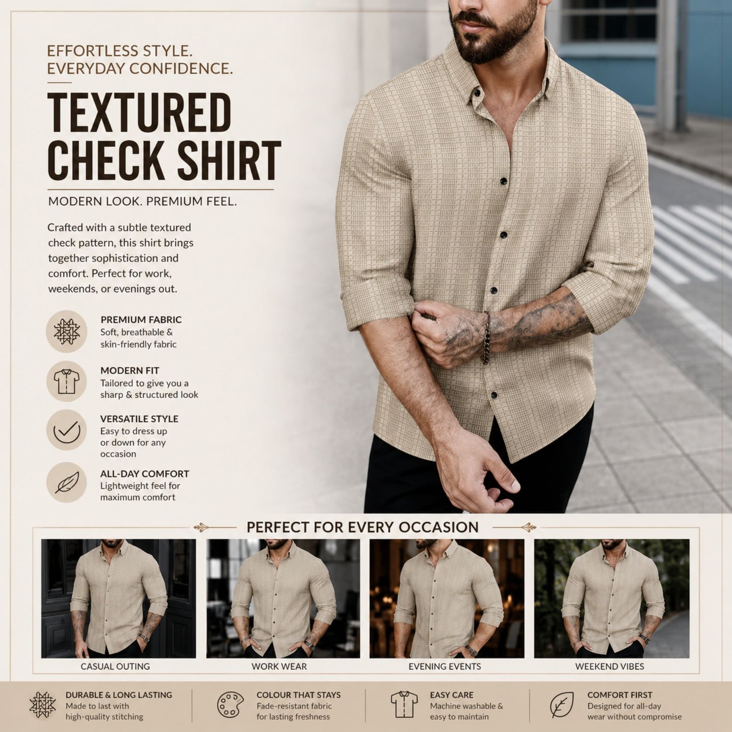 Beige Striped Casual Shirt