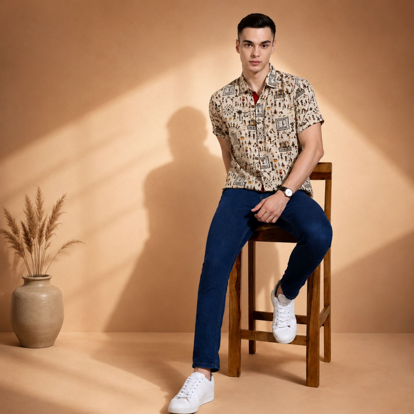 Heritage Print Beige Casual Shirt