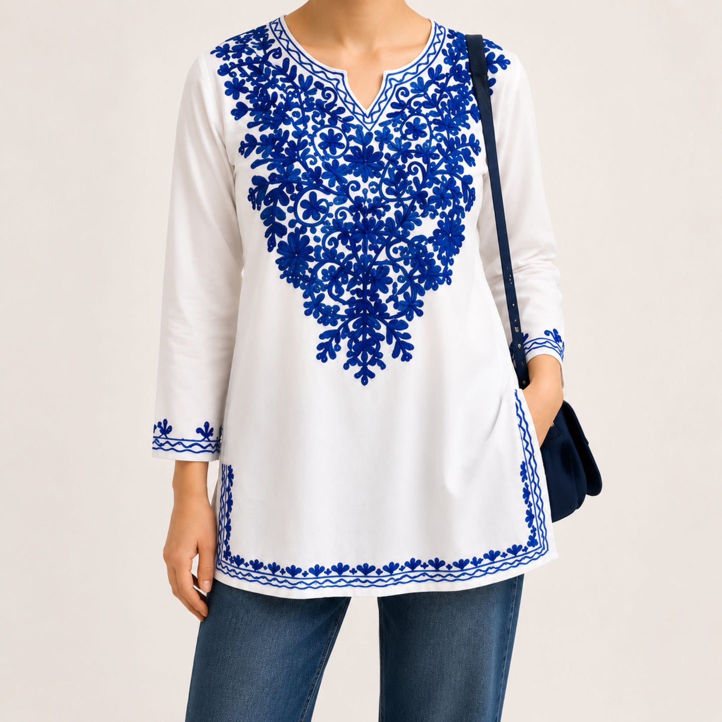 Premium White Embroidered Rayon Short Kurti for Women
