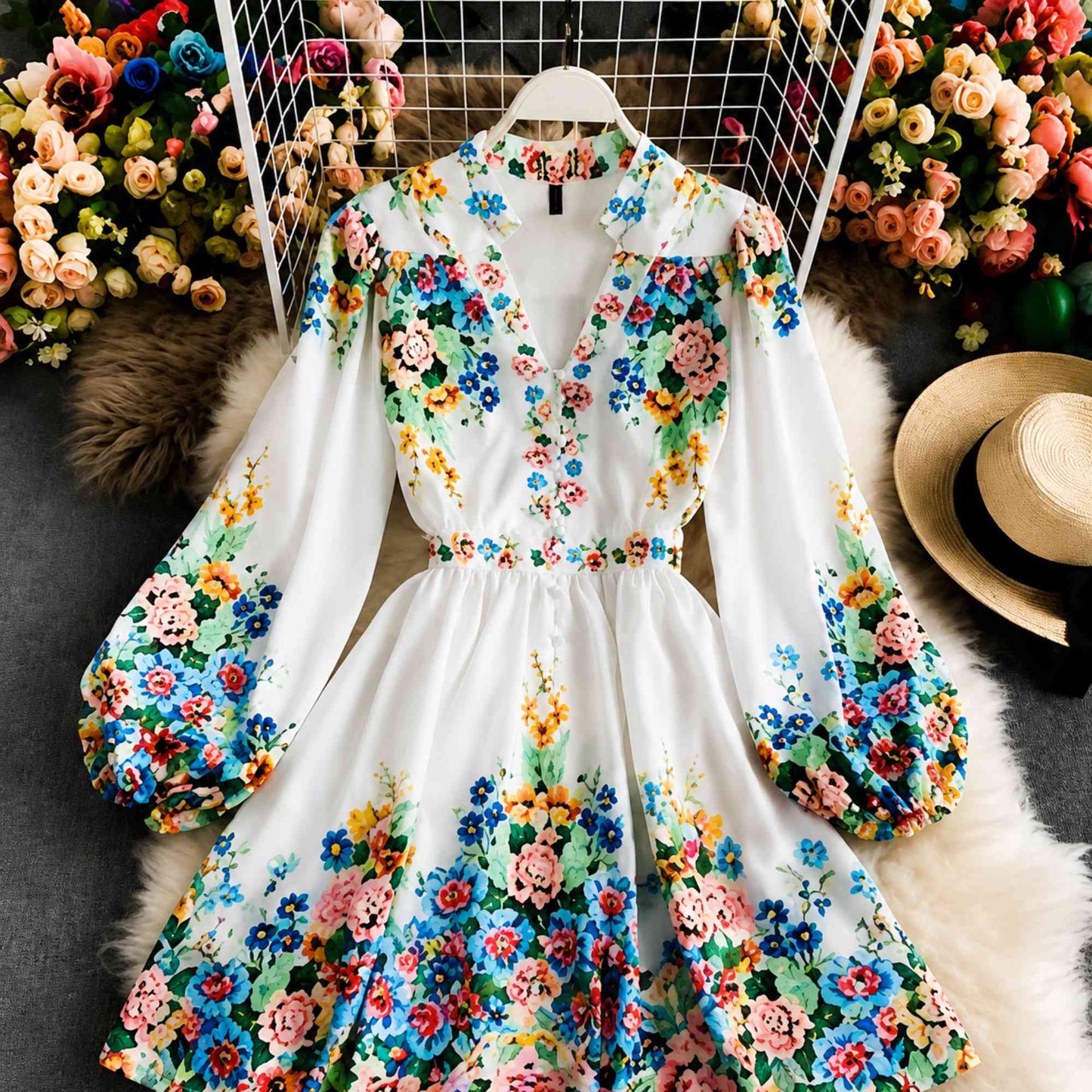 Puff Sleeve Stylist Floral Printed Dress For Women
