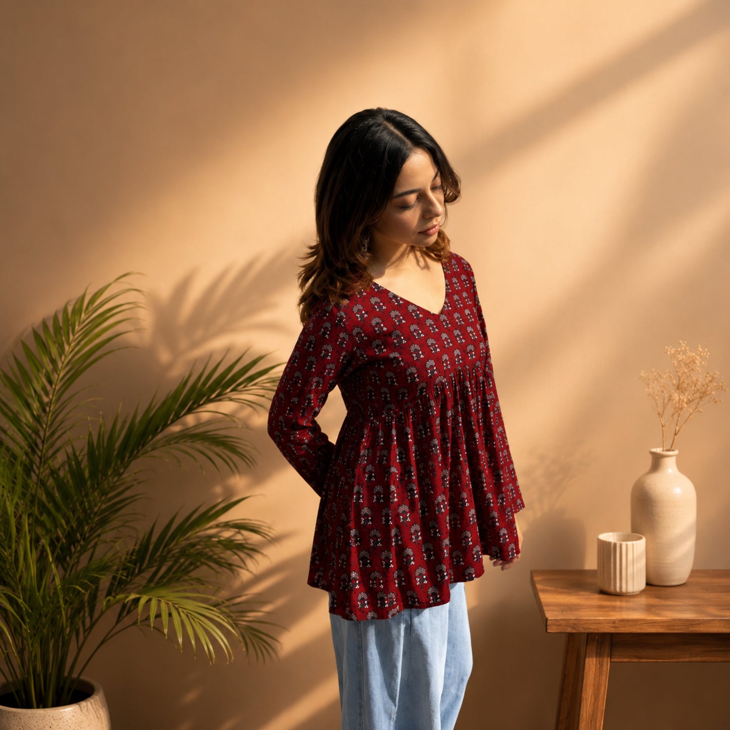 Stylish Maroon Printed Casual Top