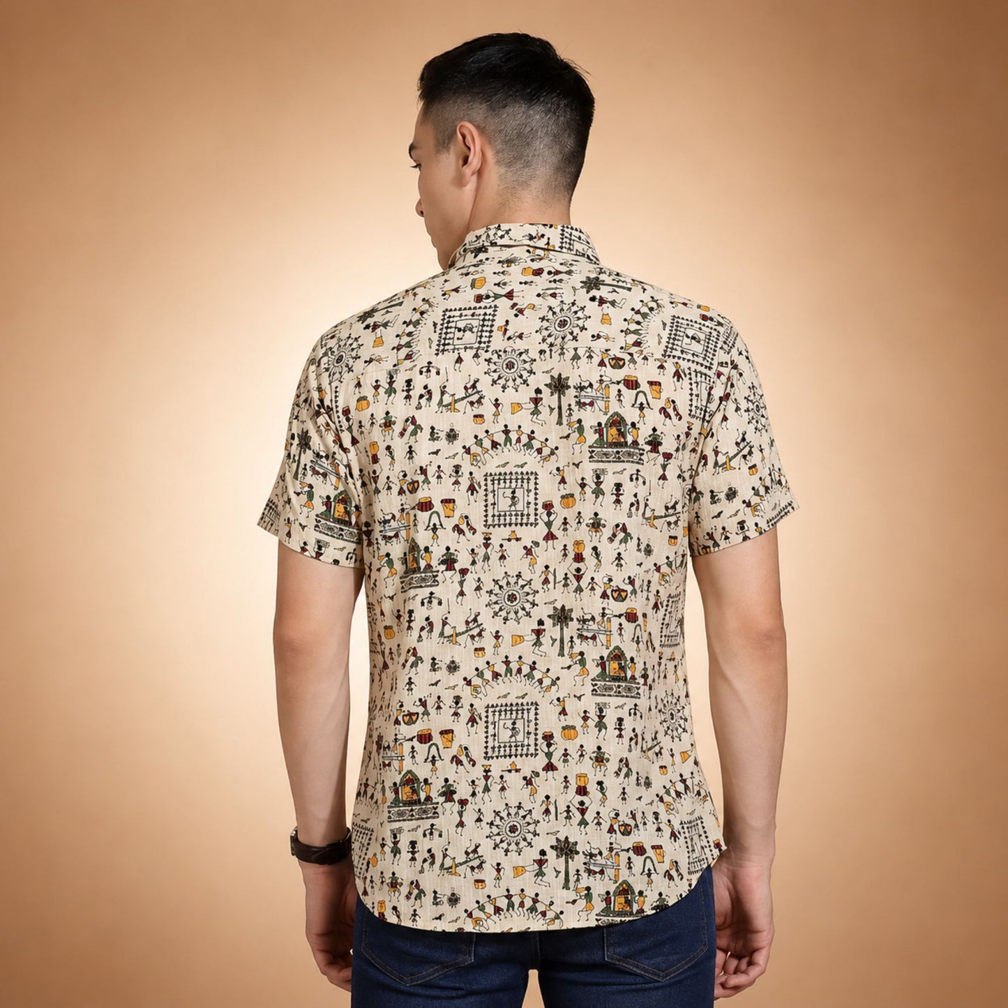 Heritage Print Beige Casual Shirt