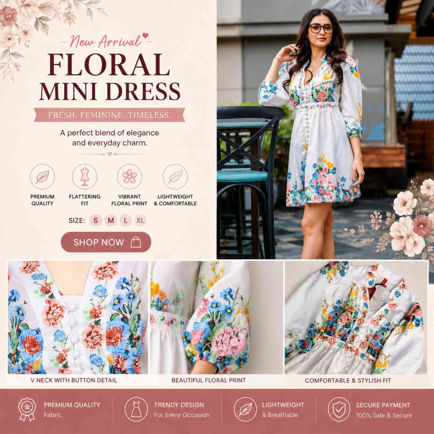 Puff Sleeve Stylist Floral Printed Dress For Women