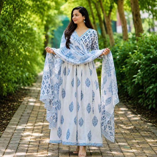 Elegant Blue Anarkali Kurti With Dupatta