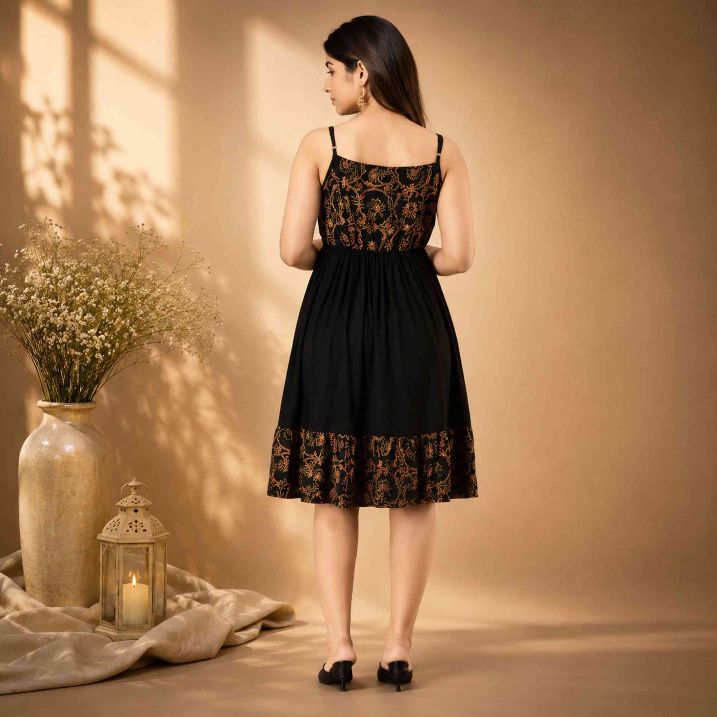 Elegant Noir Floral Dress