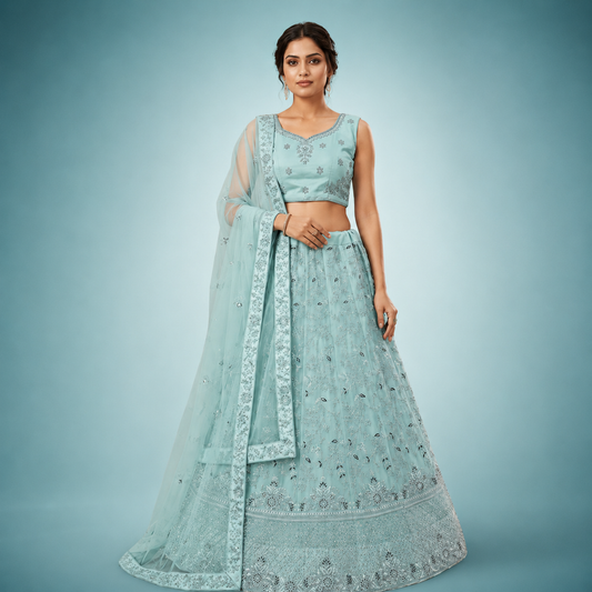 Aqua Elegance Embroidered Party Wear Lehenga Choli