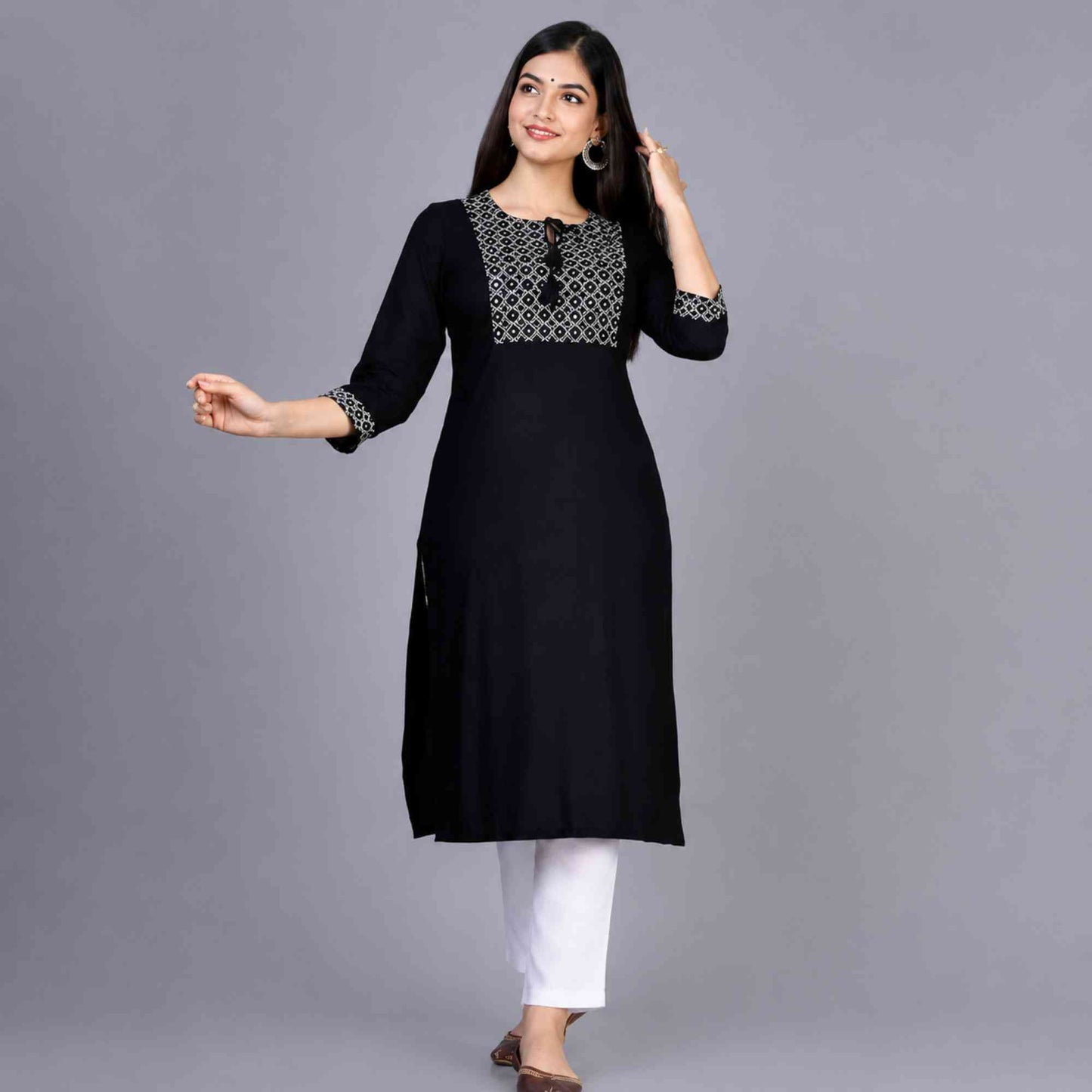 Elegant Black Rayon Kurti For Women