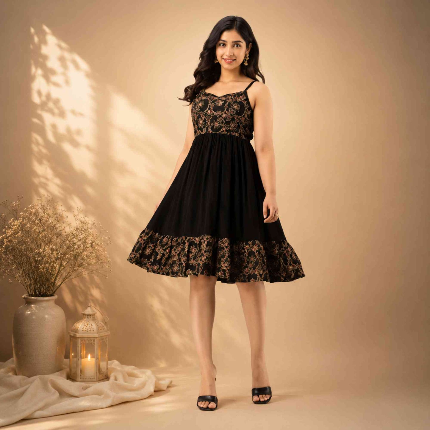 Elegant Noir Floral Dress