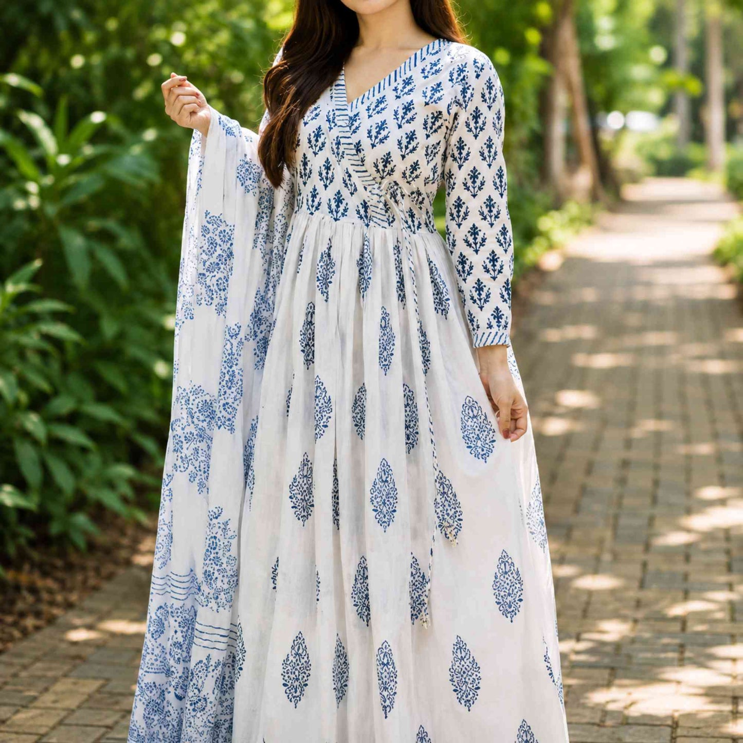 Elegant Blue Anarkali Kurti With Dupatta