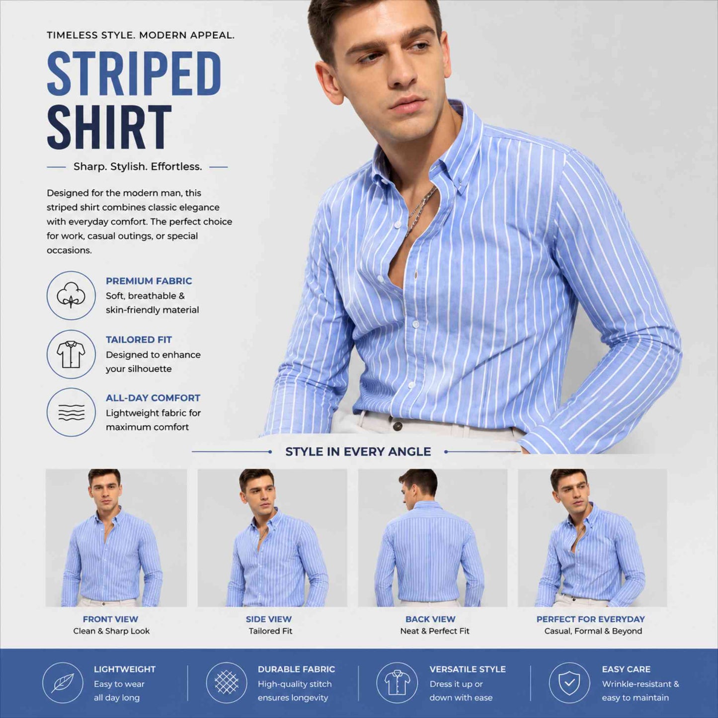 Blue Striped Casual Shirt