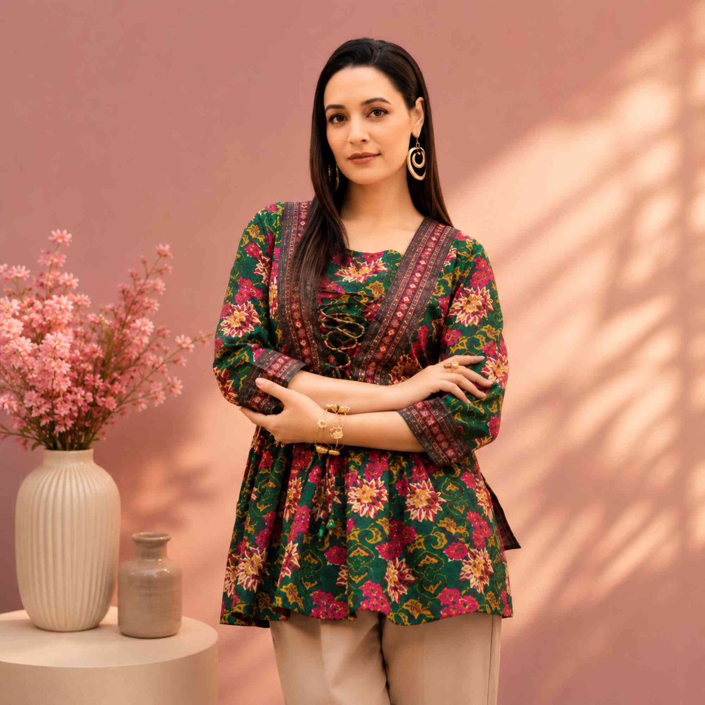 Floral Charm Cotton Tunic Top