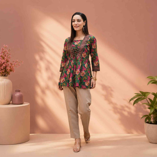 Floral Charm Cotton Tunic Top